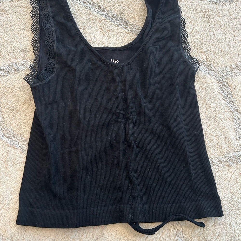 Black Fitted Sleeveless Tank Top with Tie Front
